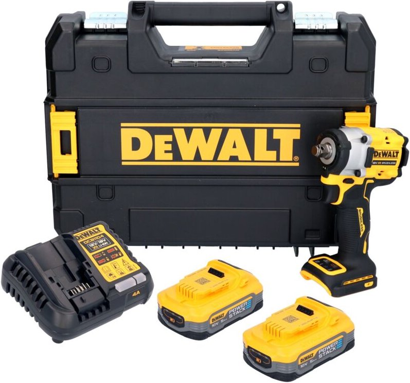 DeWalt DCF 921 H2T Akku Schlagschrauber 18 V 400 Nm 1/2" Brushless + 2x Powerstack Akku 5,0 Ah + Ladegerät + TSTAK