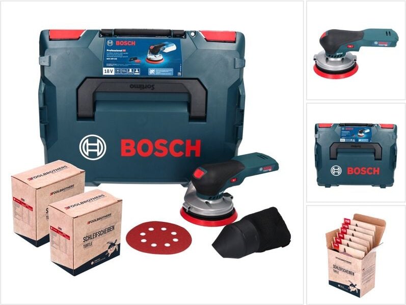 Bosch GEX 18V-125 Professional Akku Exzenterschleifer 18 V 125 mm Brushless + 2x Toolbrothers TURTLE Schleifset + L-BOXX...