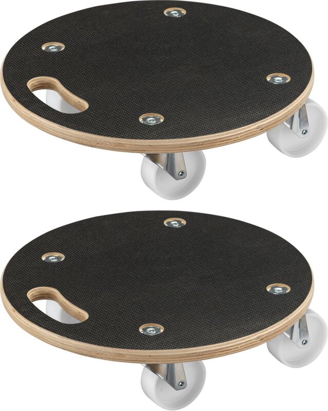 Wiltec 2x Transportroller 380 x 110 mm rund 250 kg Traglast je Möbelroller, Rollbrett aus Holz mit 4 Lenkrollen
