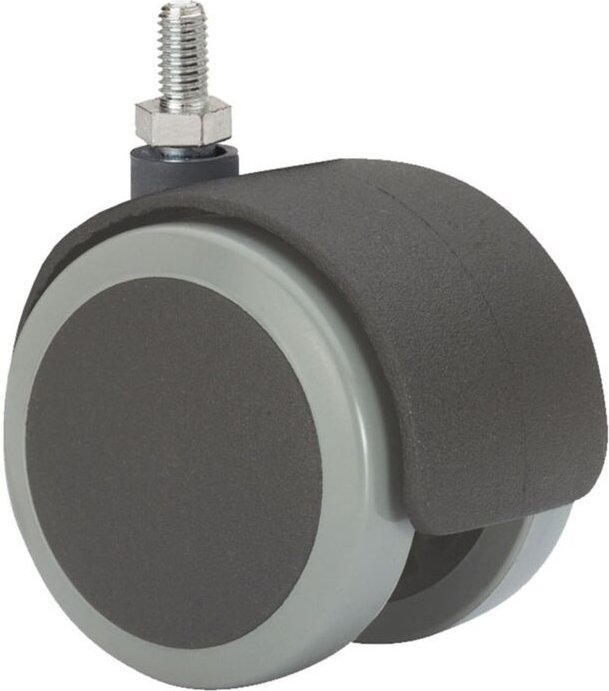 Lenkrolle mit Gewindestift und glatter Achse, schwarz/grau, max. Tragkraft 50 kg, 10 x 15 mm, ø 5 cm