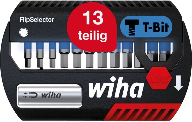 Wiha Bit Set FlipSelector 13-tlg. I T-Bit 25 mm, Sechskant 1/4" C6,3 I magnetischer Bithalter I Impact- & Schlagschraube...
