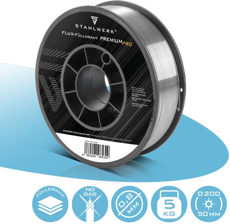 STAHLWERK Fülldraht FLUX E71T-GS 0,8mm 5 kg Drahtrolle D200 Schweißdraht MIG MAG