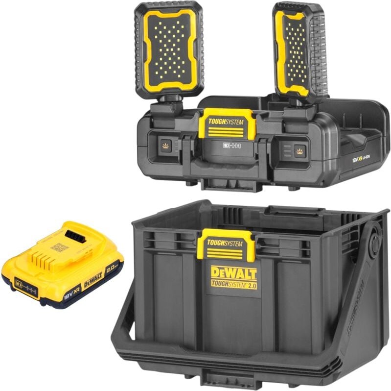 DeWalt DWST08061-1 Werkzeugbox mit integrierten Leuchten 395 x 352 x 255 mm ToughSystem 2.0 + 1x Akku 2,0 Ah - ohne Lade...