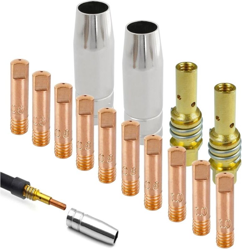 14-teiliges Gasschweißzubehör-Set, Verschleißteile für MB15AK MIG/MAG-Schweißbrenner (M6 0,6/0,8/1,0 MM)