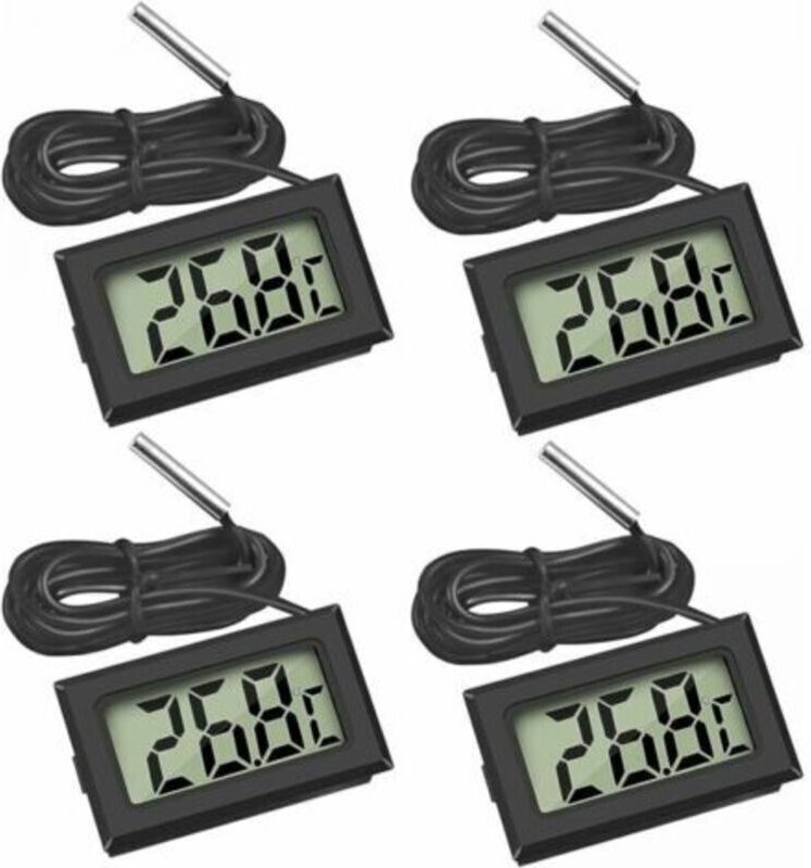 (4X Schwarz) Mini Digital LCD Thermometer Temperatur mit Sonde Temperatur Sensor Tester für Kühlschrank Gefrierschränke ...