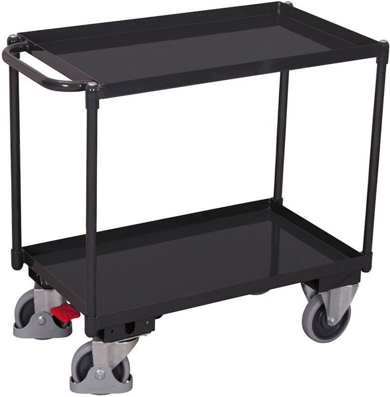 VARIOfit Tischwagen mit Wanne, Schiebegriff und 2 Ladeflächen 845x495mm Anthrazitgrau RAL 7016