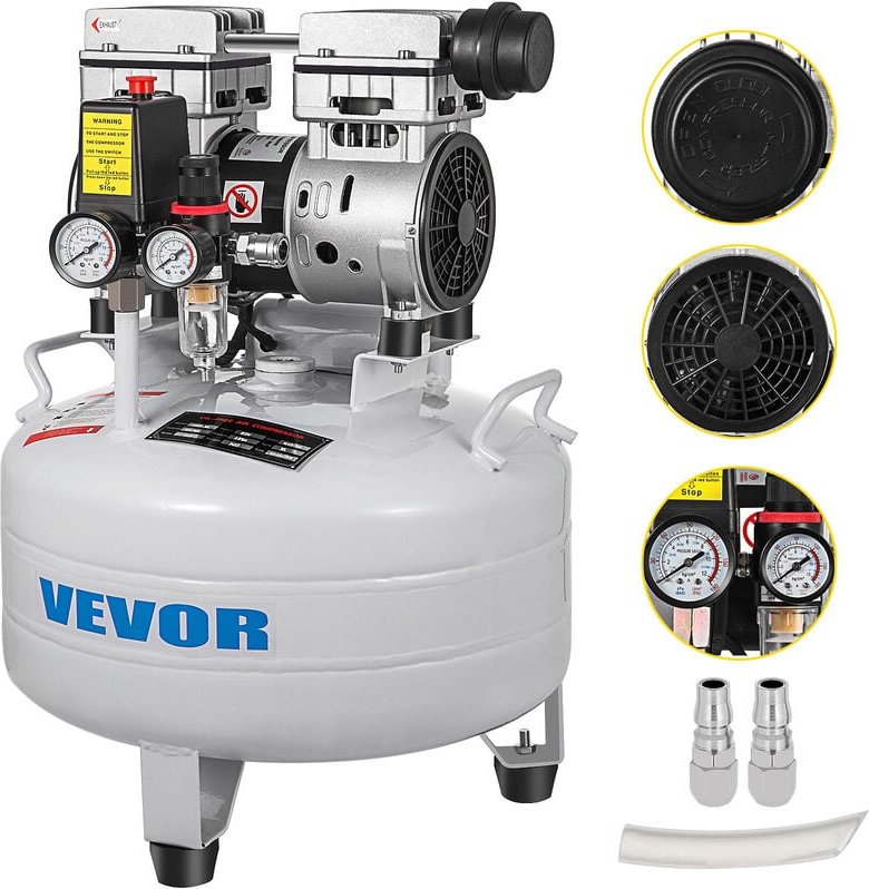 850W Druckluftkompressor 30L Flüsterkompressor Druckluftkompressor ölfrei Luftabgabe - Vevor