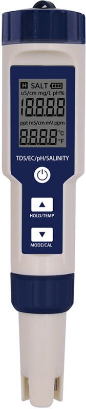 Elektronischer 5-in-1-pH-Meter-Tester, misst pH, tds, ec, Salzgehalt und Temperatur, Wasserqualitätstester, LCD-Anzeige ...