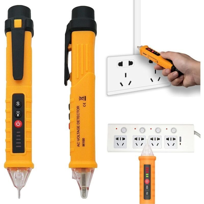 Berührungsloser Spannungsprüfer, Wechselspannungsprüfer 12–1000 V mit einstellbarer Empfindlichkeit, Taschenlampe und ak...