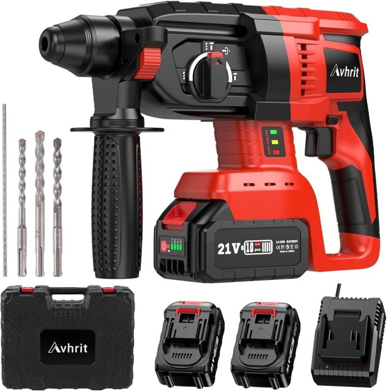 Seesii 2025 Aktualisierter Akku Bohrhammer, mit 2 Pack Tragbarem Lithium-Akku (21V), Bürstenlosem Motor, 3 Funktionen Ak...