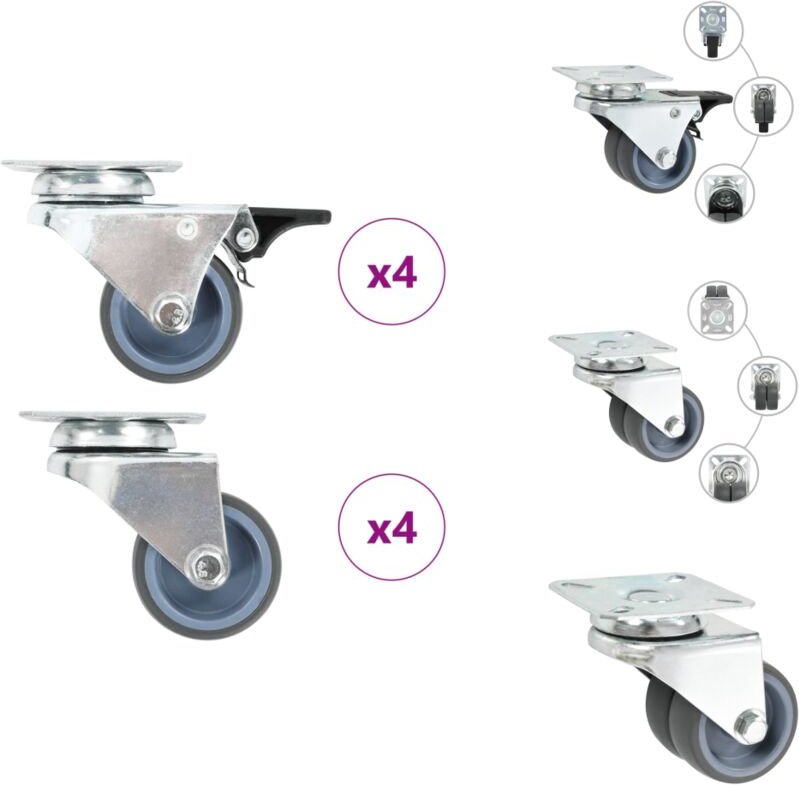 8 Stk. Lenkrollen mit Zwillingsrad 50 mm - Lenkrollen - Rollensatz - Transportwagen - Schubladenführung - Industrielle R...