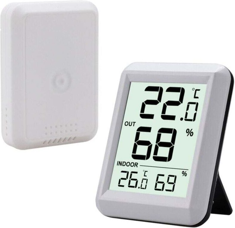 Innen- und Außenthermometer mit drahtlosem Außensensor, digitales Hygrometer mit großem LCD-Display und ℃/℉-Umschaltung....