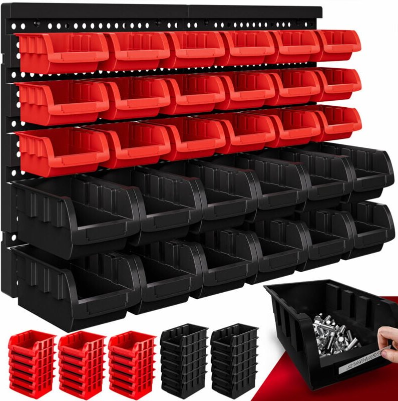 Monzana® Wandregal Stapelboxen 32-tlg Box Starke Wandplatten Erweiterbar Werkstattregal Werkzeuglochwand