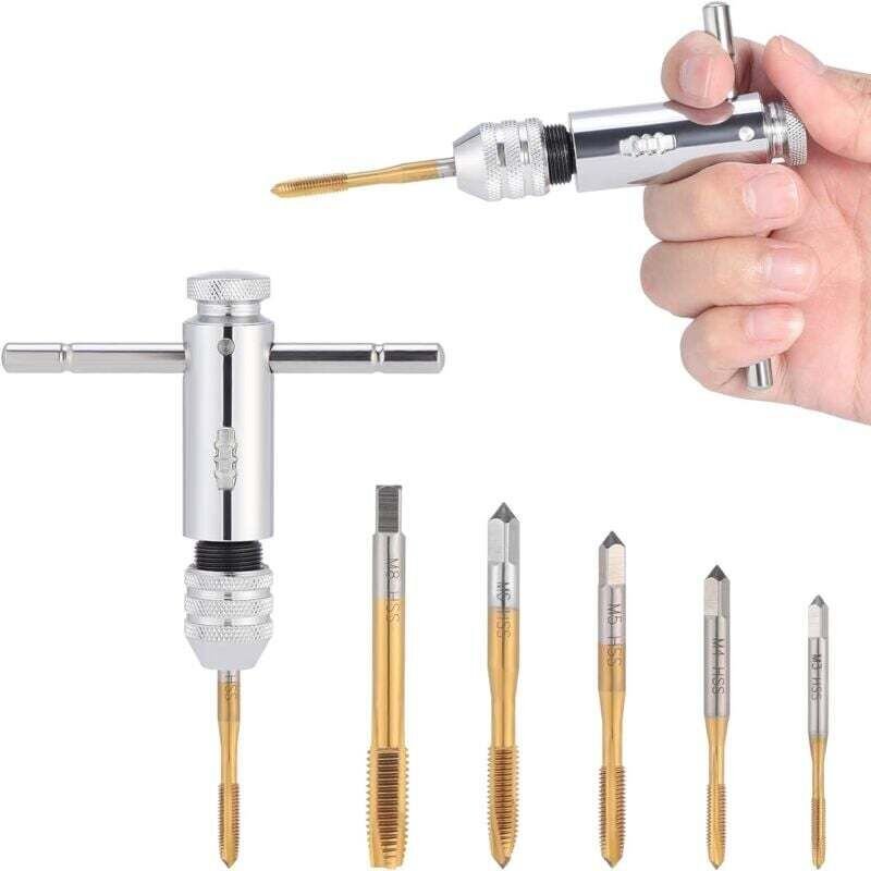 Thumbnail - M3-, M4-, M5-, M6- und M8-Gewindebohrer, metrische Gewindebohrer, verstellbarer Gewindebohrerschlüssel, T-Griff-Gewindeb...