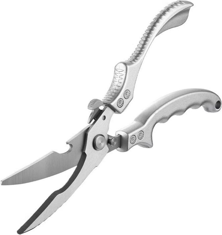 BEBUSINGOTO Küchenschere, professionelle, silberfarbene Mehrzweckschere aus Edelstahl mit Sicherheitsfederverriegelung f...