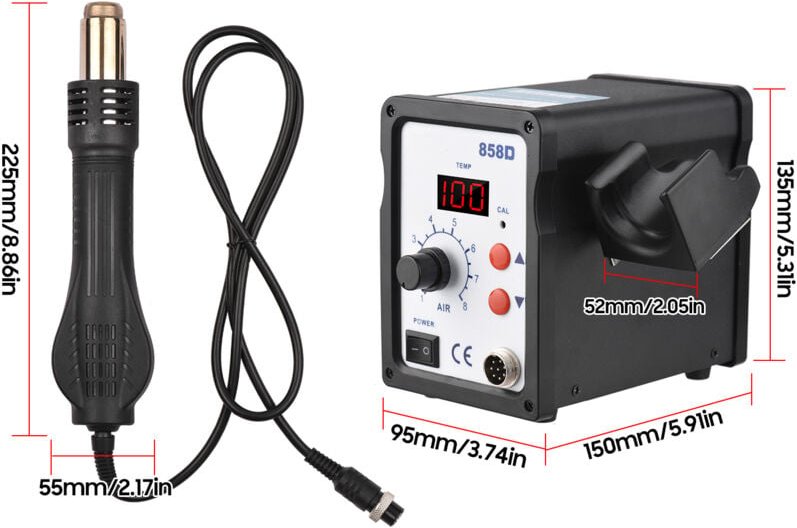 Heißluftpistole, Entlötpistole mit Digitalanzeige, 100–480 °C, bürstenlose Heißluft-Entlötstation, 8 Geschwindigkeitsstu...