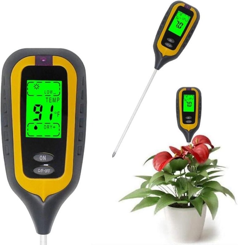 4-in-1 Bodentester: pH-Wert, Feuchtigkeit, Temperatur, Licht – Elektronisches Boden-pH-Meter für Garten und Pflanzen – G...