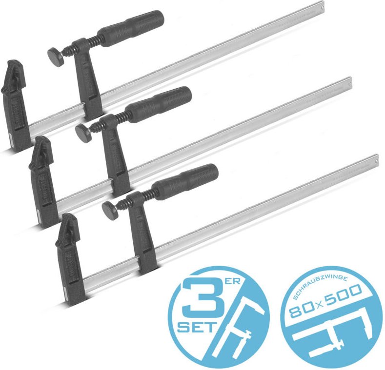 STAHLWERK 3 x Schraubzwinge 80x500 mm Klemmzwinge stabile F-Zwinge