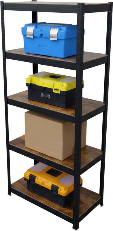 Relaxdays Schwerlastregal, HBT 180x60x30 cm, 500 kg, 5 Ebenen, Industrial, Lagerregal Keller, zum Stecken, braun/schwarz