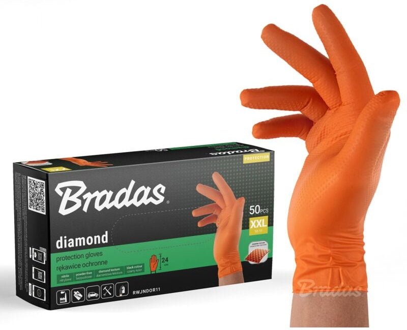 Handschuhe de nitrile Diamond Orange XXL (10-11), öl- und chemikalienbeständig, helle Farbe für gute Sichtbarkeit, Packu...