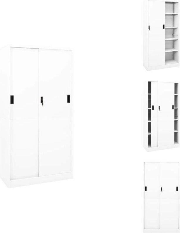 Büroschrank mit Schiebetür Weiß 90x40x180 cm Stahl - Aktenschrank - Büroorganisation - Stauraum - Schreibtischschränkche...
