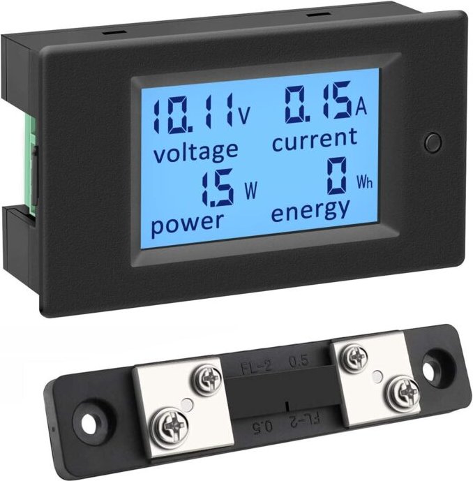 4-in-1 DC 6,5–100 V Voltmeter, Amperemeter und Wattmeter mit 50 A/75 mV Schaltregler, Spannungsprüfer, Strom- und Leistu...