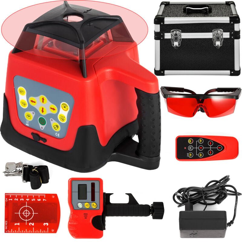 Mophorn - Red Laser Level Rotary Selbstnivellierung Messautomatik Rotierender roter Strahl mit Empfänger, Fernbedienung,...