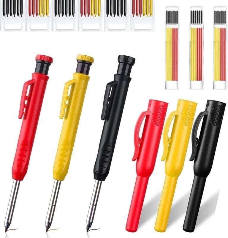 Vtizikl Crayon de charpentier automatique avec taille-crayon, 3 crayons de charpentier solides et 36 recharges, avec 3 é...