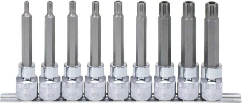 1/2' CHROMEplus RIBE-Bit-Stecknuss-Satz, lang, 9-tlg M5-M14, Bohrung