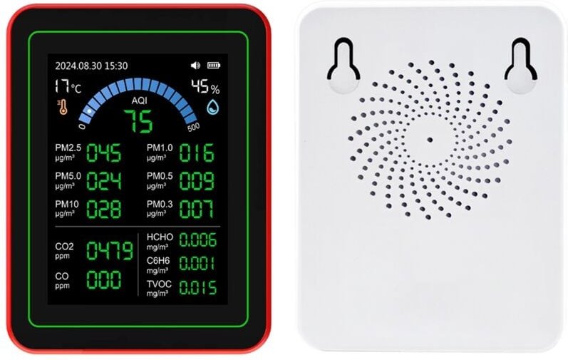 Tragbares 18-in-1-Gerät zur Überwachung der Raumluftqualität mit Akku, Temperatur- und Feuchtigkeitsmessung, Hintergrund...