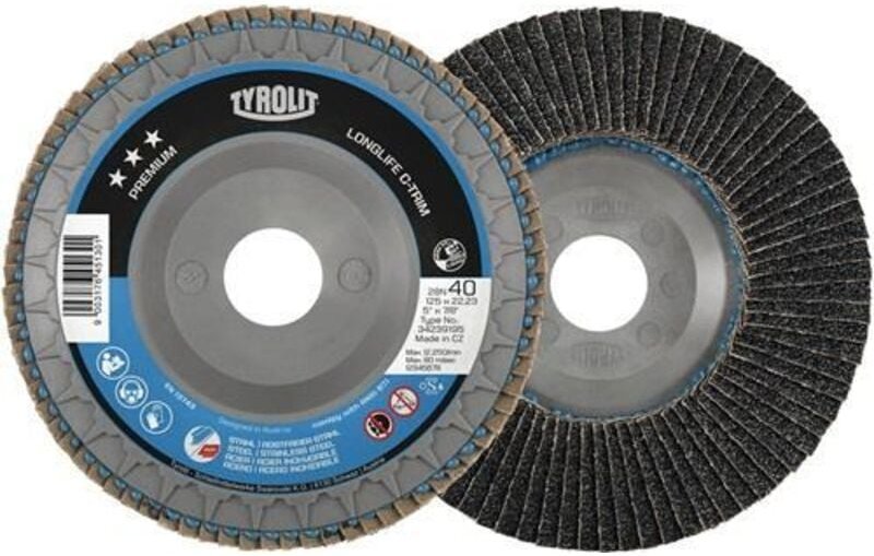 Tyrolit - 34239198 Fächerscheibe za-b c-trim D.125mm P120 gerade INOX/Stahl Bohrun