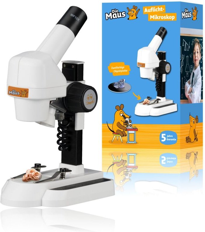 Mikroskop DieMaus mit LED-Beleuchtung, 20fache Vergrößerung, leicht und tragbar, für Kinder ab 6 Jahren.