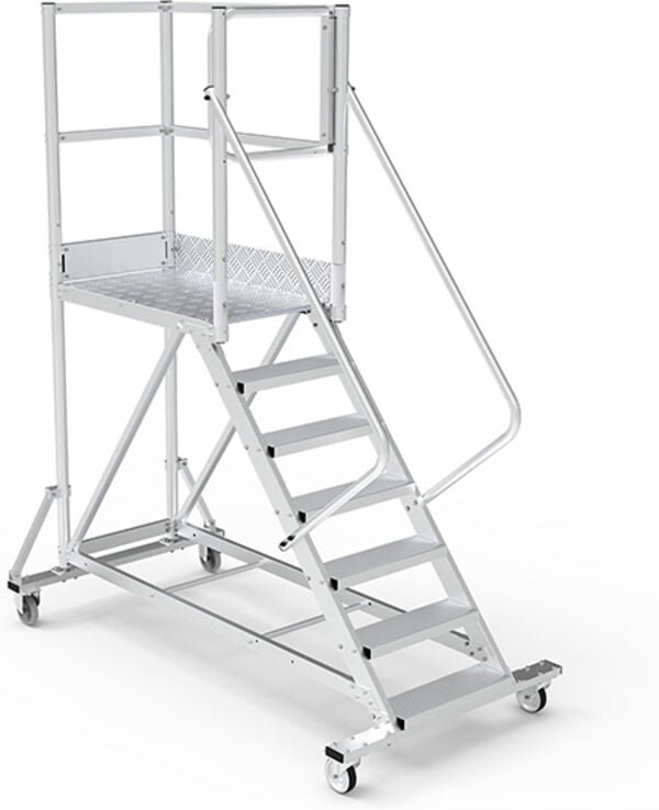 Mobile Plattform mit Geländer links und hinten 2 Zugangsrampen + Sicherheitstür - Maximale Arbeitshöhe 4.40m - PTF112D-R...