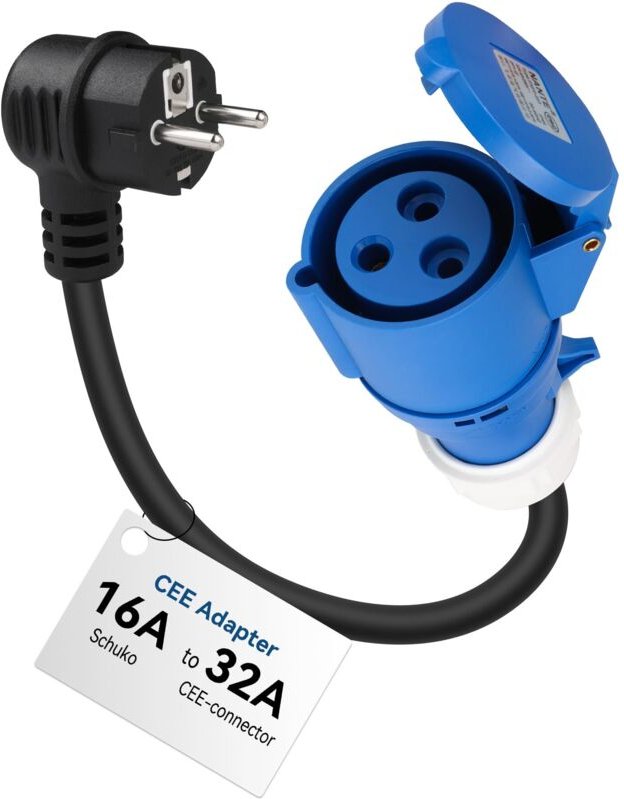 Passender Adapter: Stecker (männlich) auf Buchse (CEE P17 32A 2P+E) (50 cm, IP44, max. 16 A, 3G2,5 mm²) – Adapter für mo...