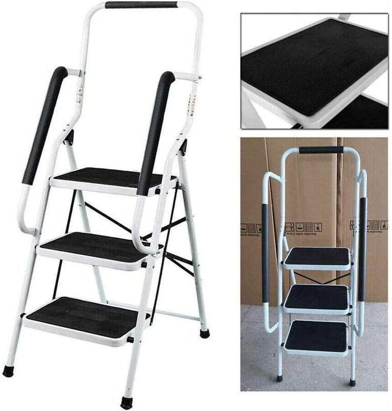 Thumbnail - Trittleiter 3 Stufen klappbar, 3 Stufen Trittstufe Klappleiter mit Handlauf Trittleiter, Trittleiter Stabil Stahl Tritt ...