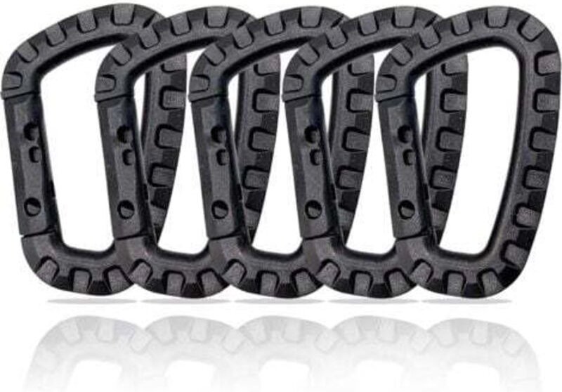 Kunststoffkarabiner – 5er-Pack – Schwarzer taktischer Militärkarabiner mit Federverschluss – Robuster D-förmiger Karabin...