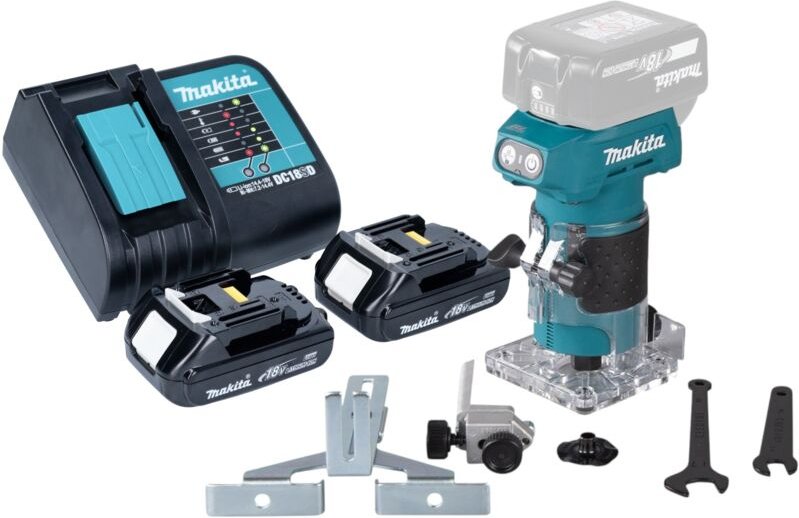 Makita DRT 52 SY Akku Kantenfräse 18 V 6 mm Brushless + 2x Akku 1,5 Ah + Ladegerät