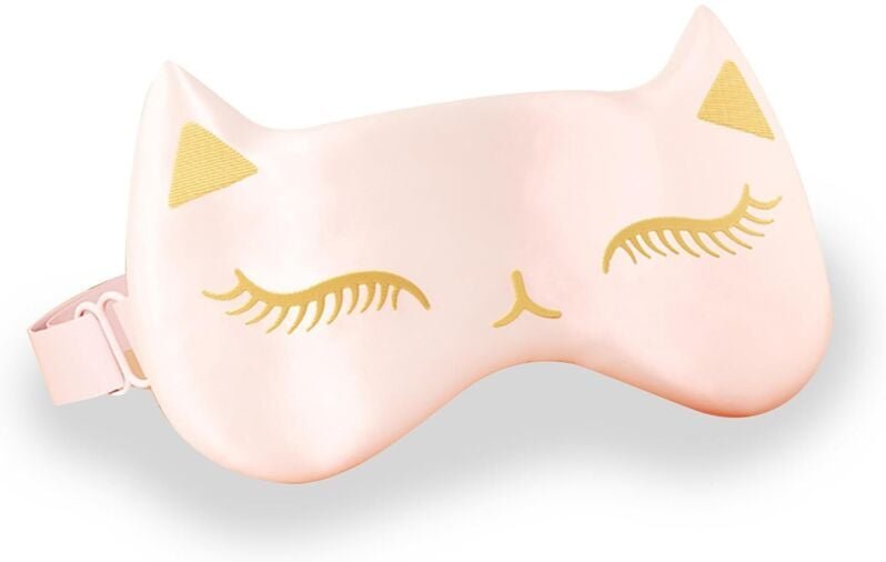 Niedliche und weiche Schlafmaske mit Katzenaugenmuster aus Naturseide (rosa 1)