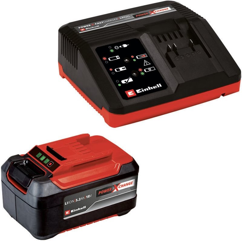 Original Einhell Starter Kit 5,2 Ah Akku und Fastcharger Power X-Change (Li-Ion, 18 v, 80 min Ladezeit, passend für alle...