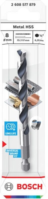 Bosch Metal-Spiralbohrer HSS, 8 x 75 x 117 mm, HEX 1/4 Schaft