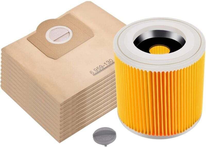 Packung mit 10 Staubsaugerbeuteln + 1 Filter für Kärcher WD3 und MV3, Ersatz für 6.959-130.0 (Beutel) & 6.414-552.0 (Kar...