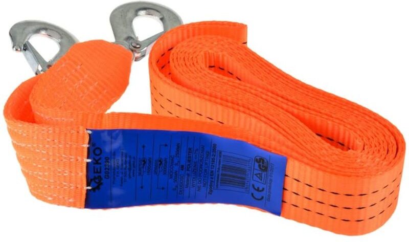 Geko G02390 - Autoabschleppseil (4 m, 3 T, 50 mm, mit Haken), mehrfarbig