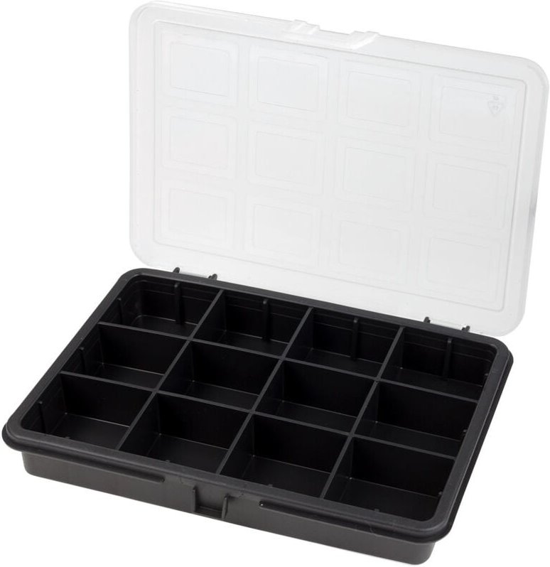 Dema - Kleinteile Sortimentskasten 12 Fächer schwarz / transparent