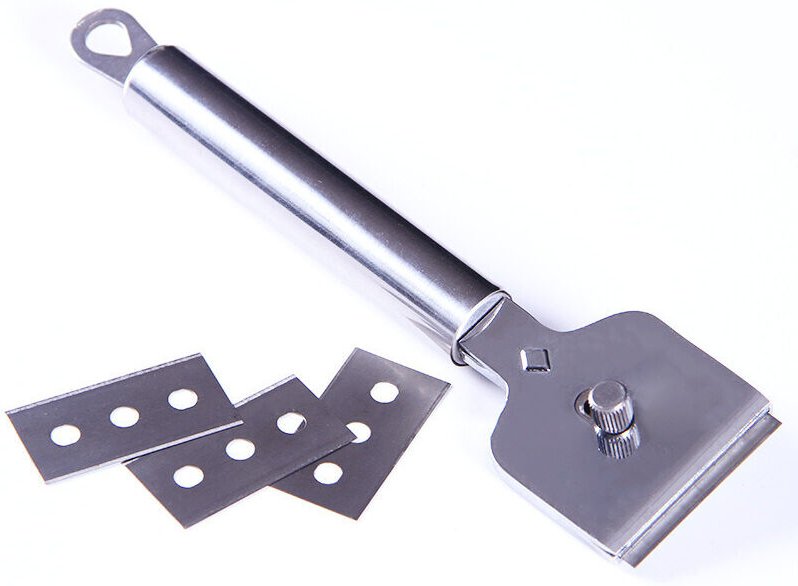 Professioneller Glaskeramik-Kochfeldschaber mit 4 Ersatzklingen aus Metall, Induktionskochfeldschaber, Glasschaber, zur ...