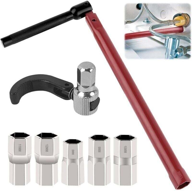 Armaturmutternschlüssel-Set, Spezialwerkzeug für 8-12 mm Spültischarmaturen (mit Handschuhen), Armaturschlüssel, Montage...