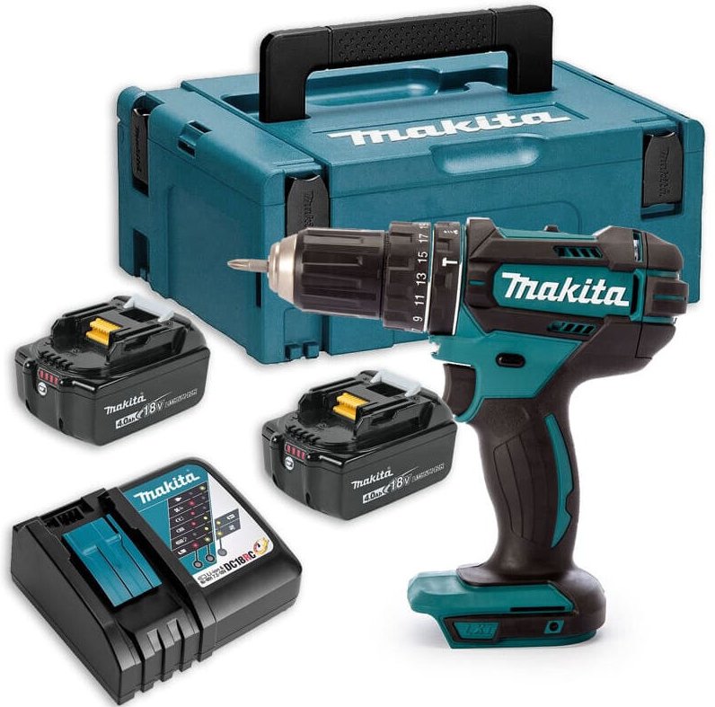 18V 4.0Ah Bohrhammer - 2 Batterien, Ladegerät, Koffer - DHP482RMJ - Makita