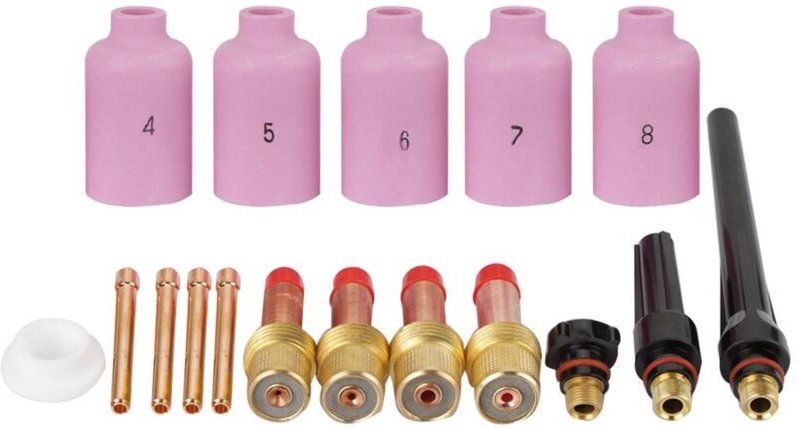 17-teiliges Set aus WP-17/18/26 WIG-Schweißbrennerdüse, Gaslinse, Klemmkappe hinten und Schweißbrennerteilen