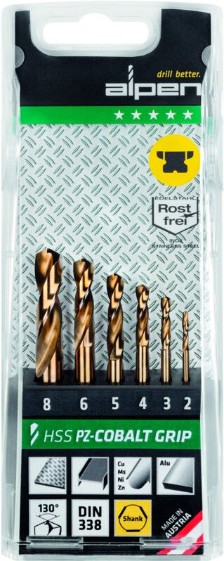 Bohrer-Kassetten Set hss pz-cobalt grip tm, 6-tlg., ø 2,00-8,00 mm - Alpen