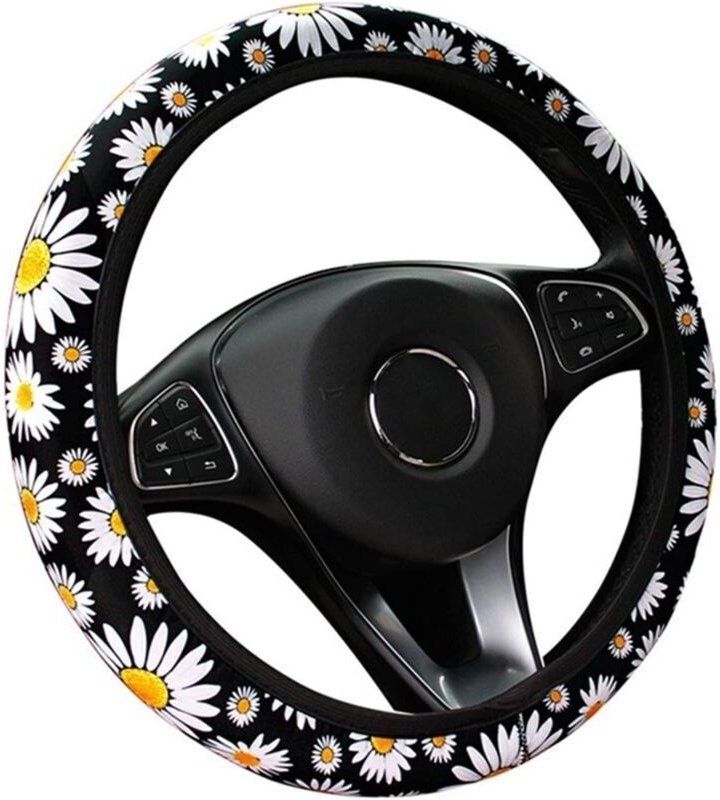 Odipie - Auto-Lenkradbezug, niedliche Gänseblümchen-Blumen-Auto-Innendekoration, gestrickter Lenkradbezug, universelles ...
