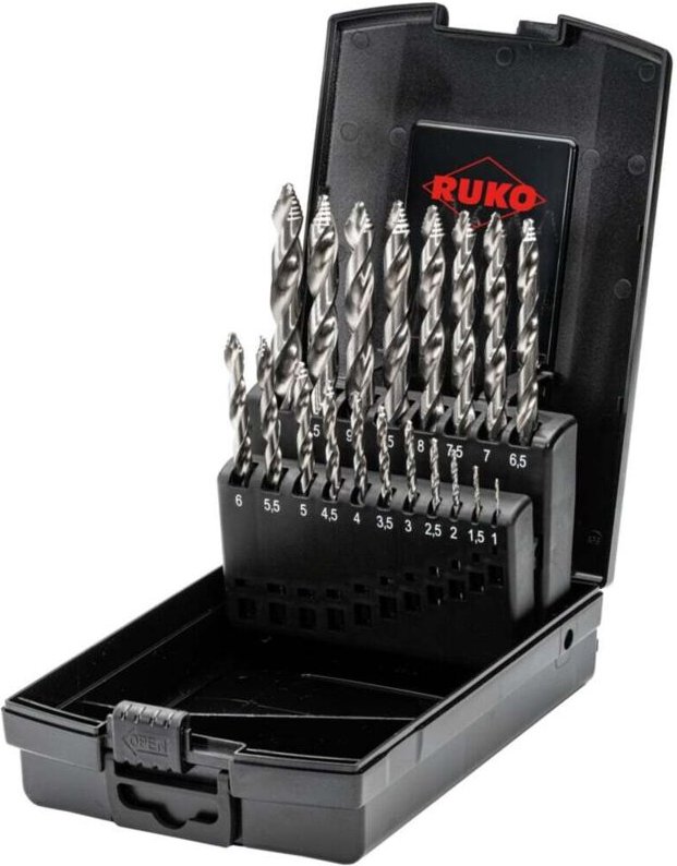 Ultimatecut Spiralbohrer-Satz din 338 Typ flowstep®, hss in Kunststoffkassette - 19 tlg. - Ruko